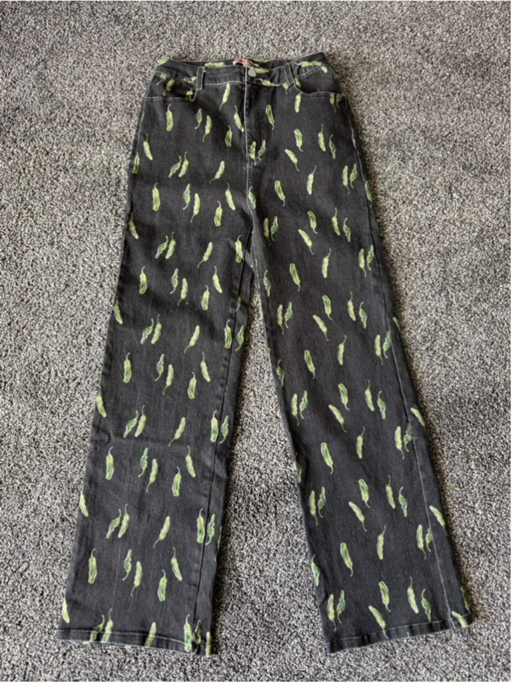 Women's Bailey Rose Black & Green Pepper Print Wide Leg Jeans S - Picture 3 of 11